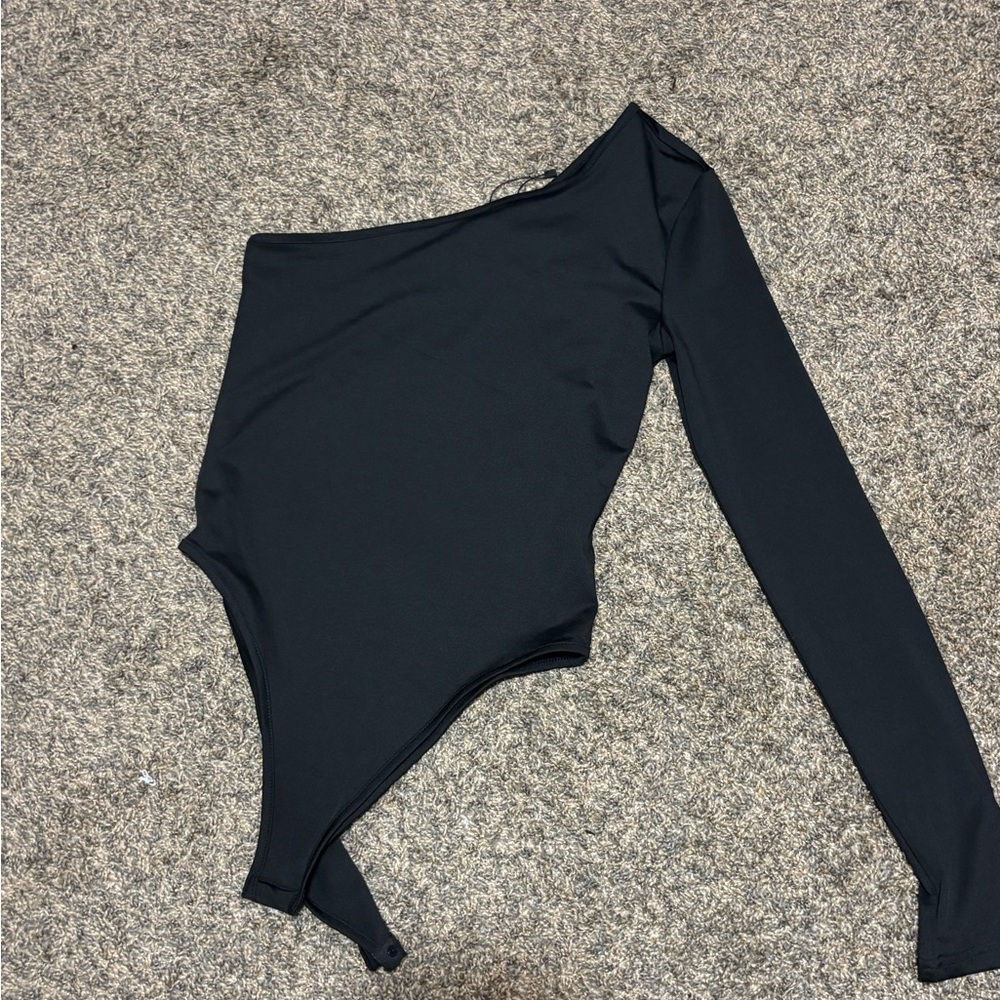 SHEIN Black Asymmetrical Bodysuit